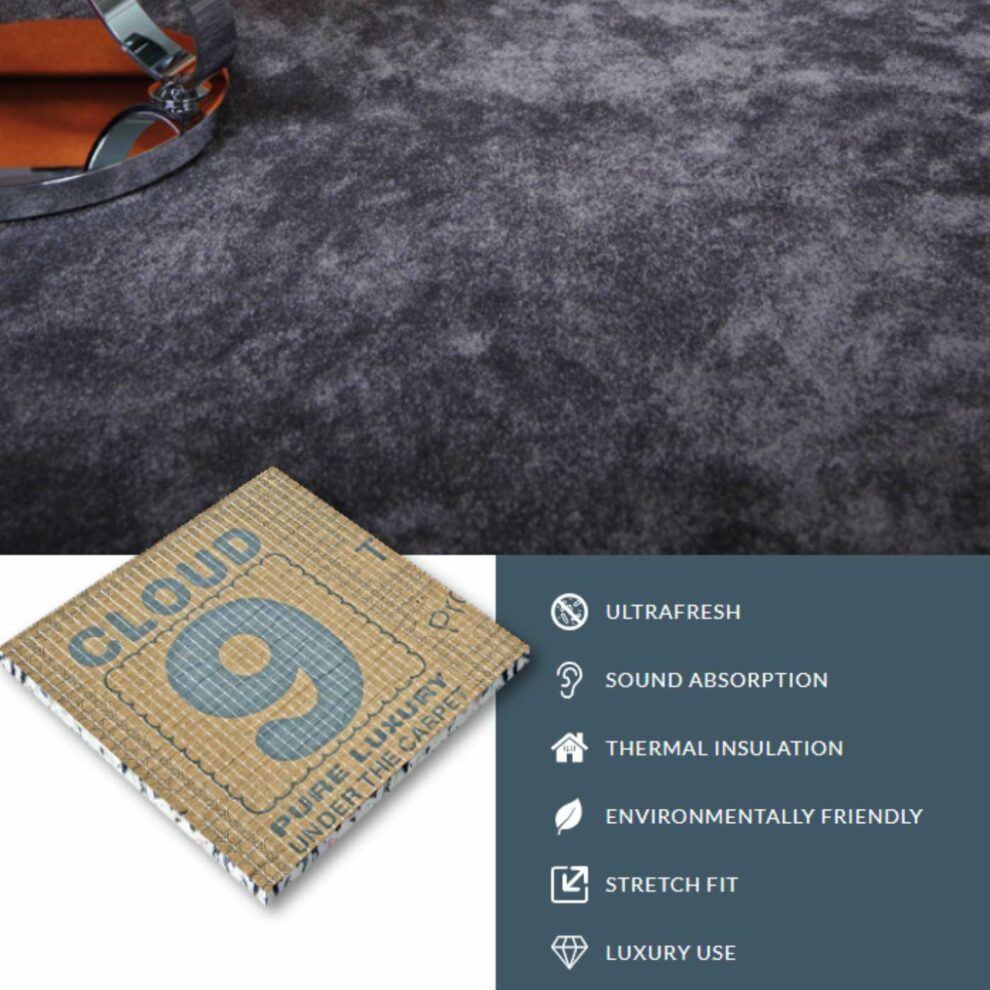 Cloud 9 Cirrus Carpet Underlay PU Foam 9mm Thick 15m2 Roll Suitable For All Rooms - UK
